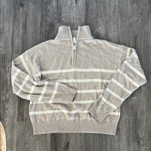 Splendid Taupe and Cream Half-Zip Sweater